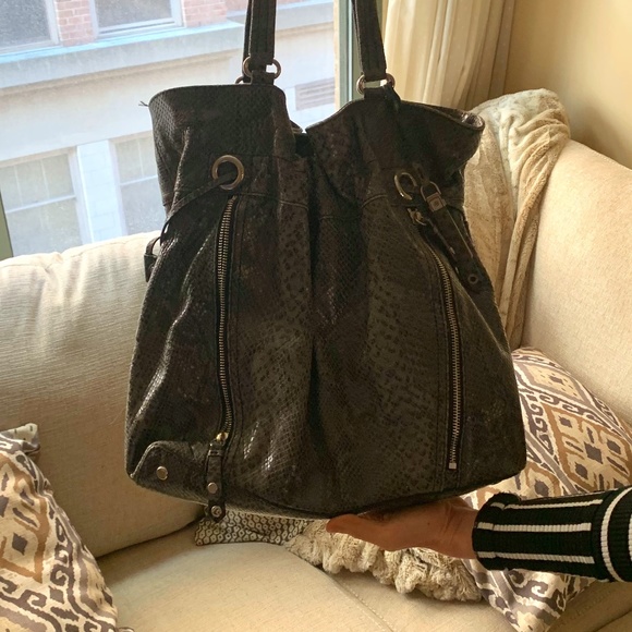 Cole Haan Handbags - Cole Haan Large Leather Snake Skin Handbag